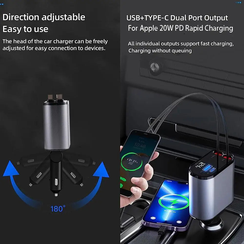 120W 4 In 1 Retractable Car Charger